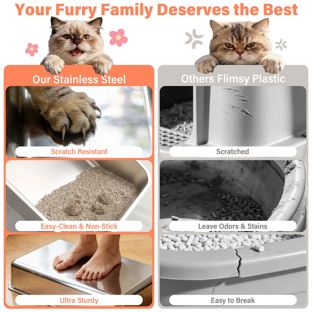XL Stainless Steel Cat Litter Box with Lid and Scoop A545