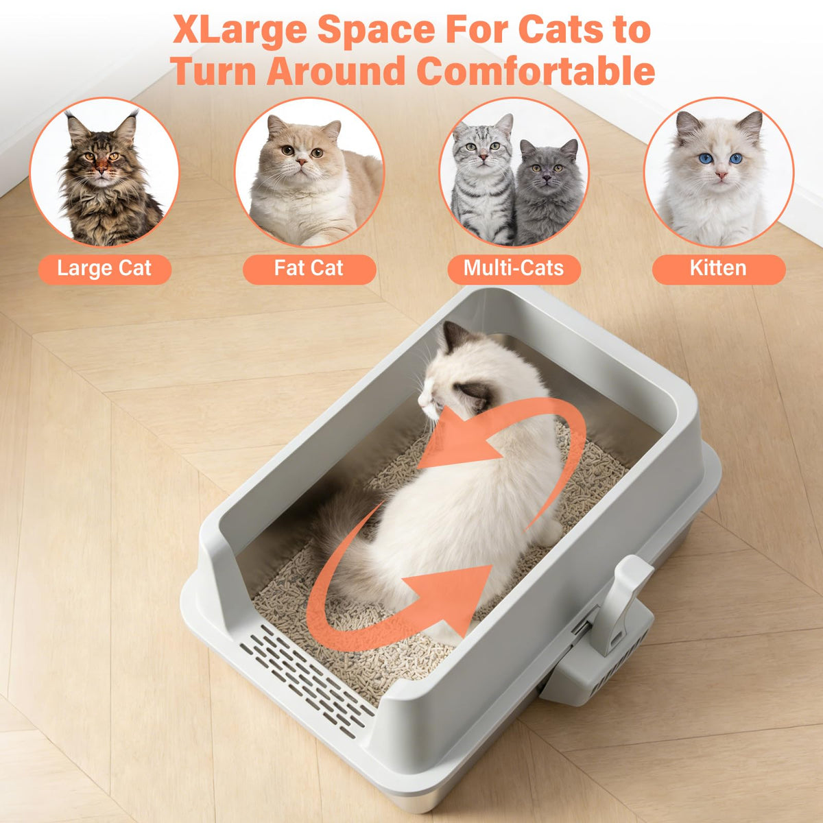 XL Stainless Steel Cat Litter Box with Lid and Scoop A545
