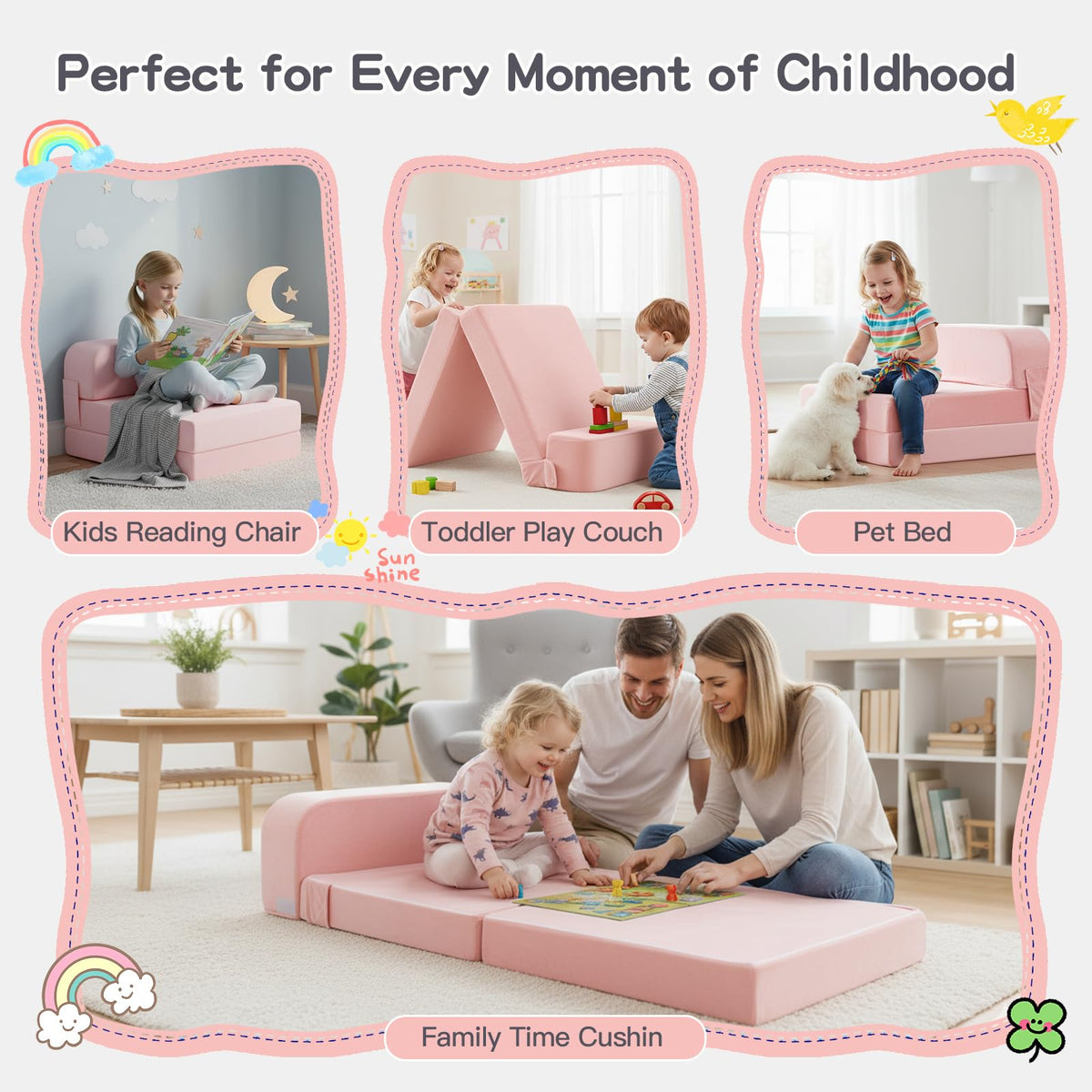 Pink Folding Sofa Bed with Removable Cover G94958