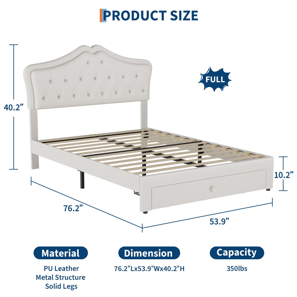 Beige Full Size Bed Frame with LED Lights Headboard J770