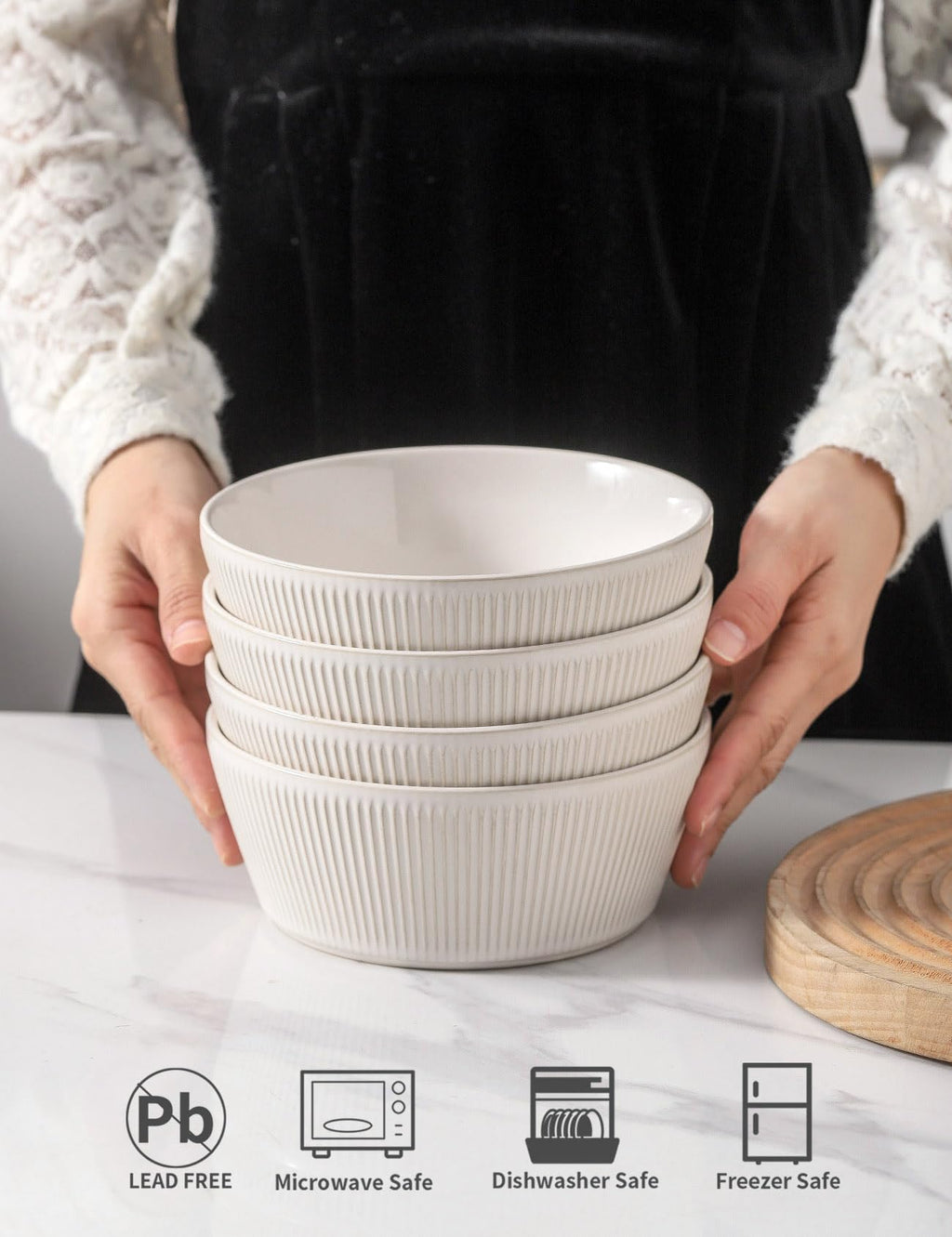 Ceramic Soup Bowls Set of 4, 6.3 inch Microwave Safe White K37065