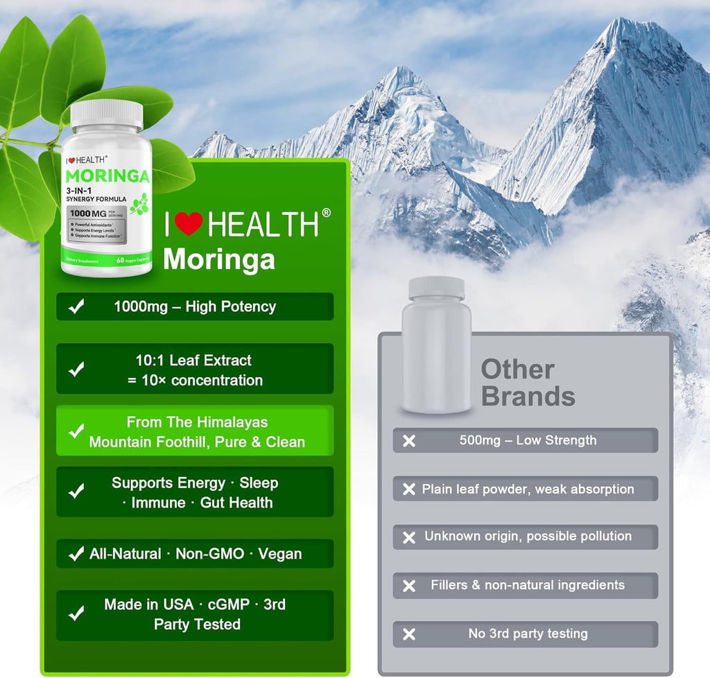 Moringa Capsules 1000mg 10:1 Leaf Extract 60 Veg Capsules V73828