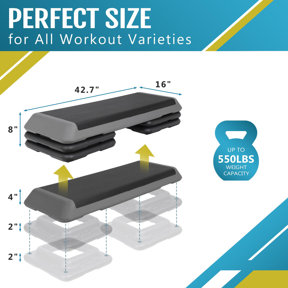 43 Inch Adjustable Aerobic Step Platform with 4 Risers R3571