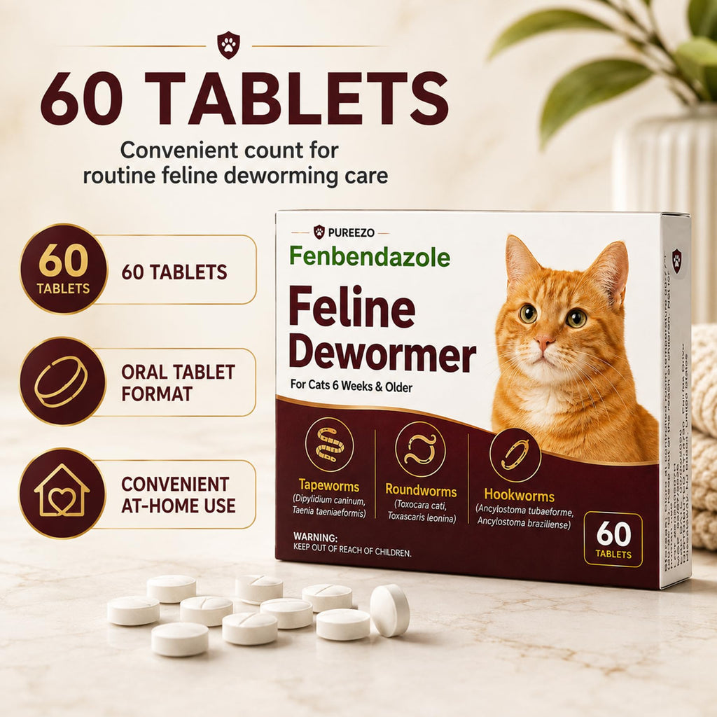 Cat Dewormer Tablets for Tapeworms, Roundworms & Hookworms E9060