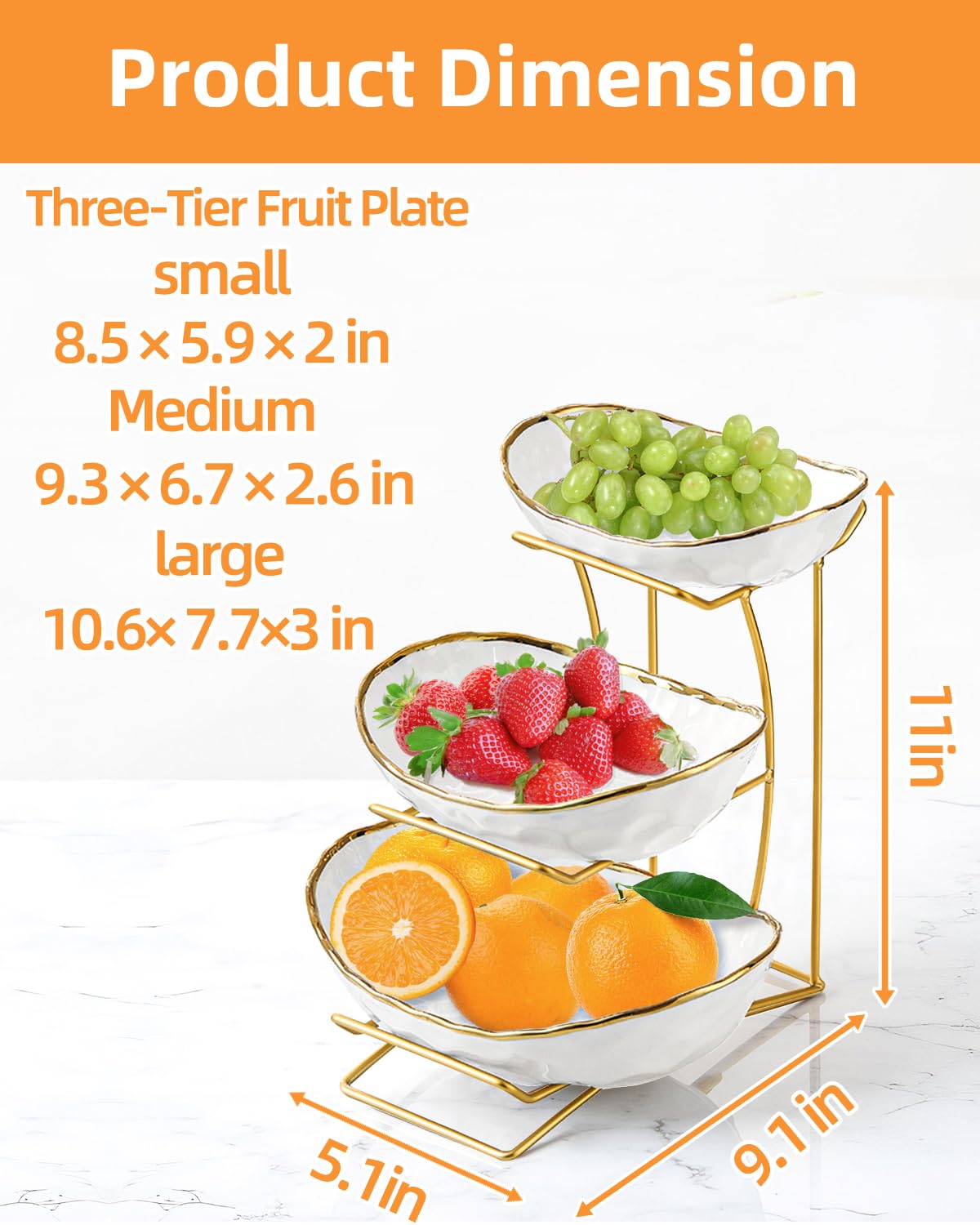 3-Tier Ceramic Fruit Bowl with Metal Stand H283772