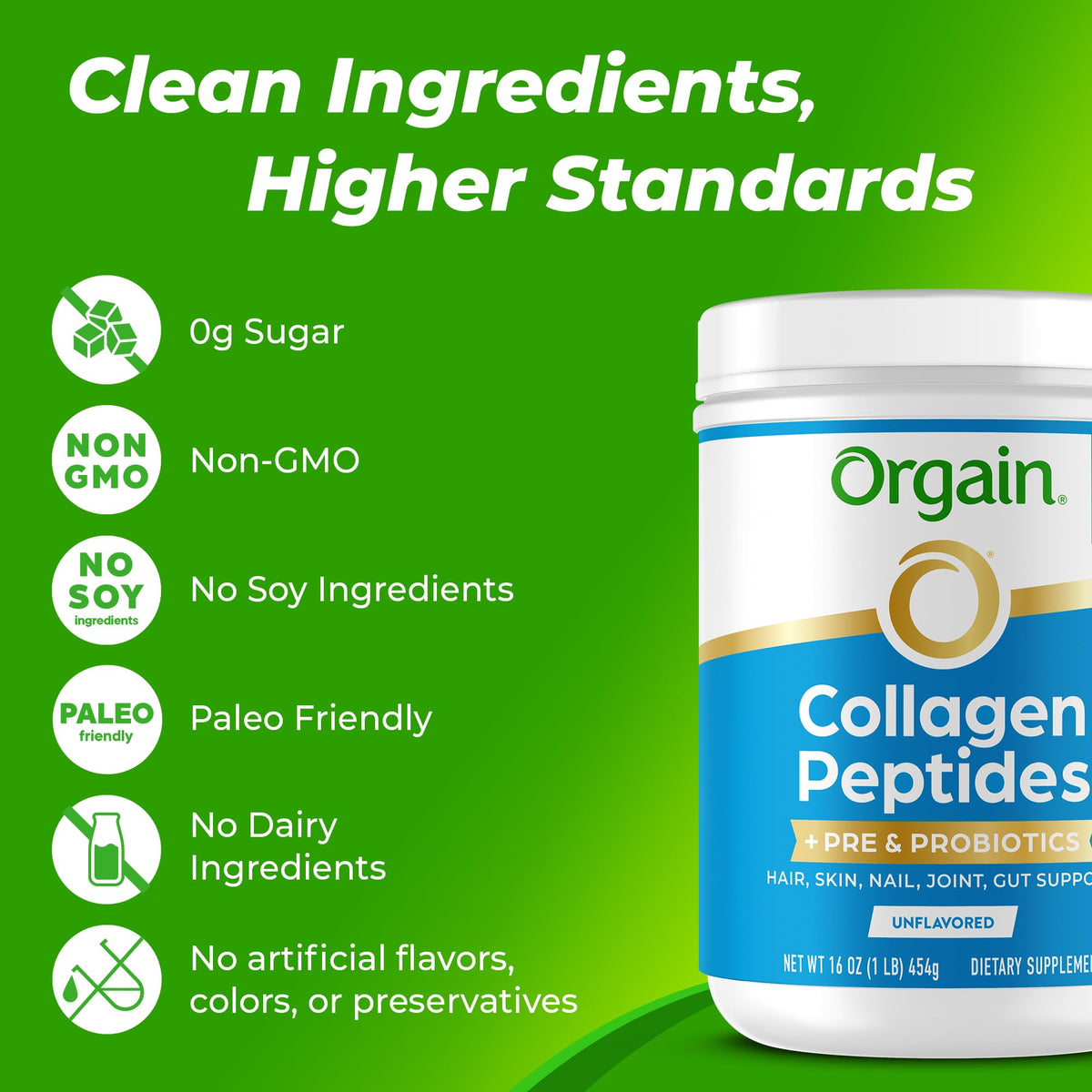 Collagen Peptides + Prebiotic & Probiotics Powder, 1lb C825126