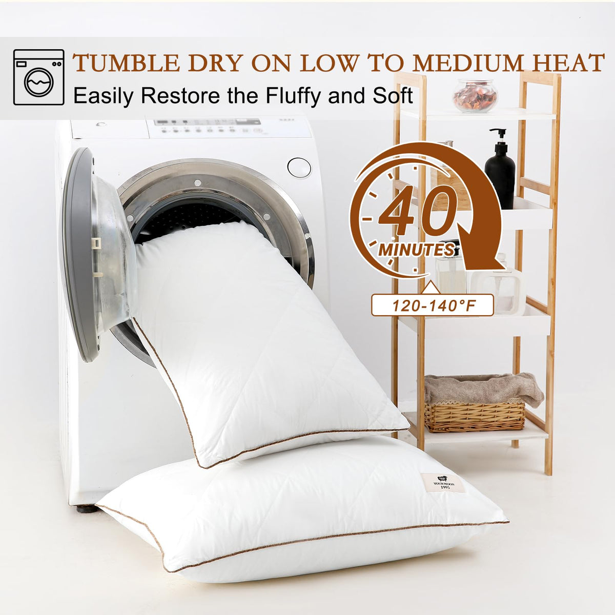 Soft Natural Wool Pillow King Size Set of 2 Cotton Cover W5934