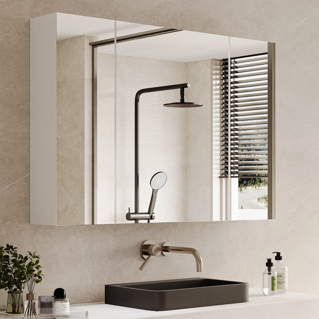 White 3 Door Bathroom Mirror Cabinet with Adjustable Shelves B8649