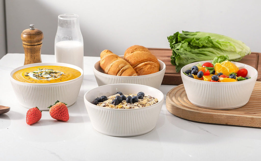 Ceramic Soup Bowls Set of 4, 6.3 inch Microwave Safe White K37065