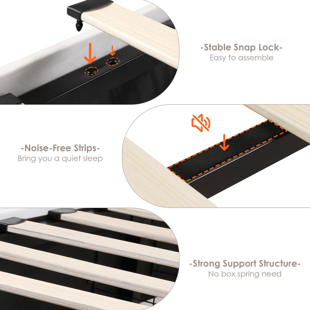 Beige Upholstered Full LED Bed Frame with Storage H347375
