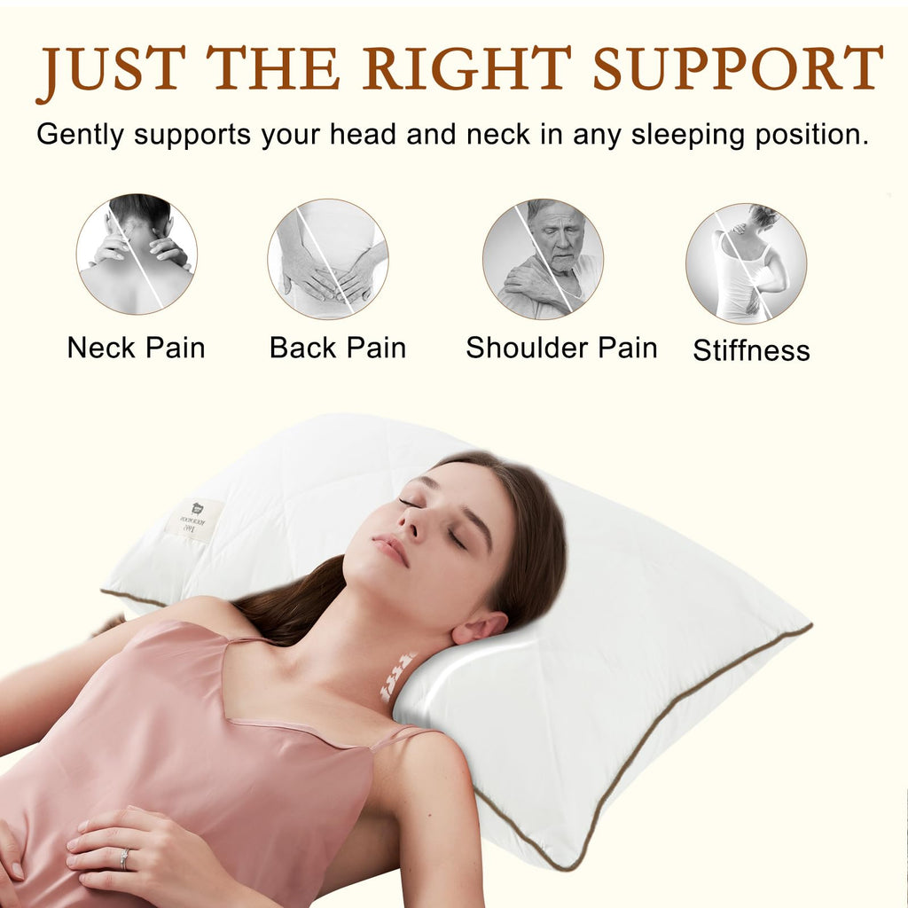 Soft Natural Wool Pillow King Size Set of 2 Cotton Cover W5934