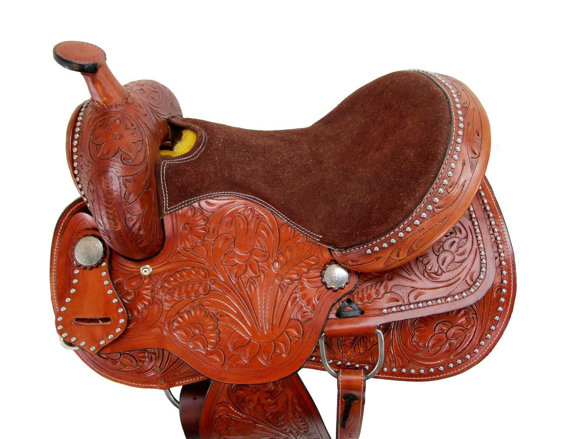 Tooled Leather Western Horse Saddle 15 16 17 18 Q3018