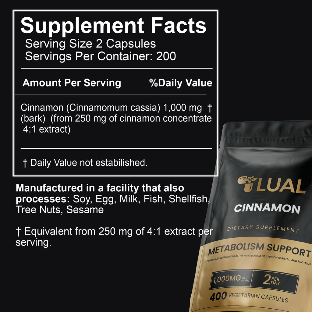 Cinnamon Supplement 1000mg 400 Vegetarian Capsules V30185