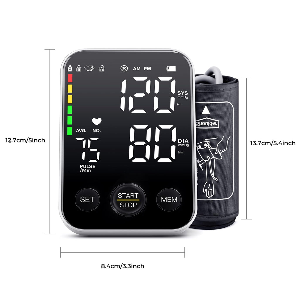 Black Upper Arm Blood Pressure Monitor with Adjustable Arm Cuff and Large Display U52193