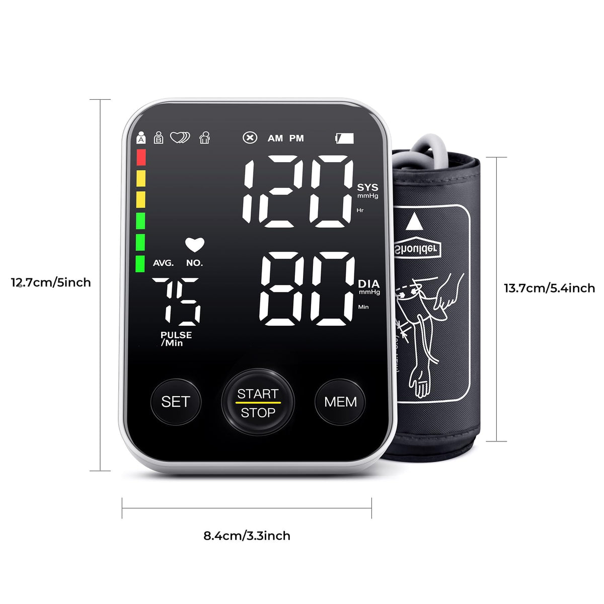 Black Upper Arm Blood Pressure Monitor with Adjustable Arm Cuff and Large Display U52193