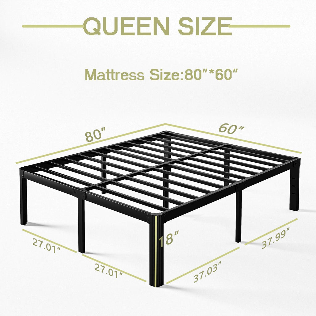18 Inch High Queen Size Metal Platform Bed Frame Black Y992687