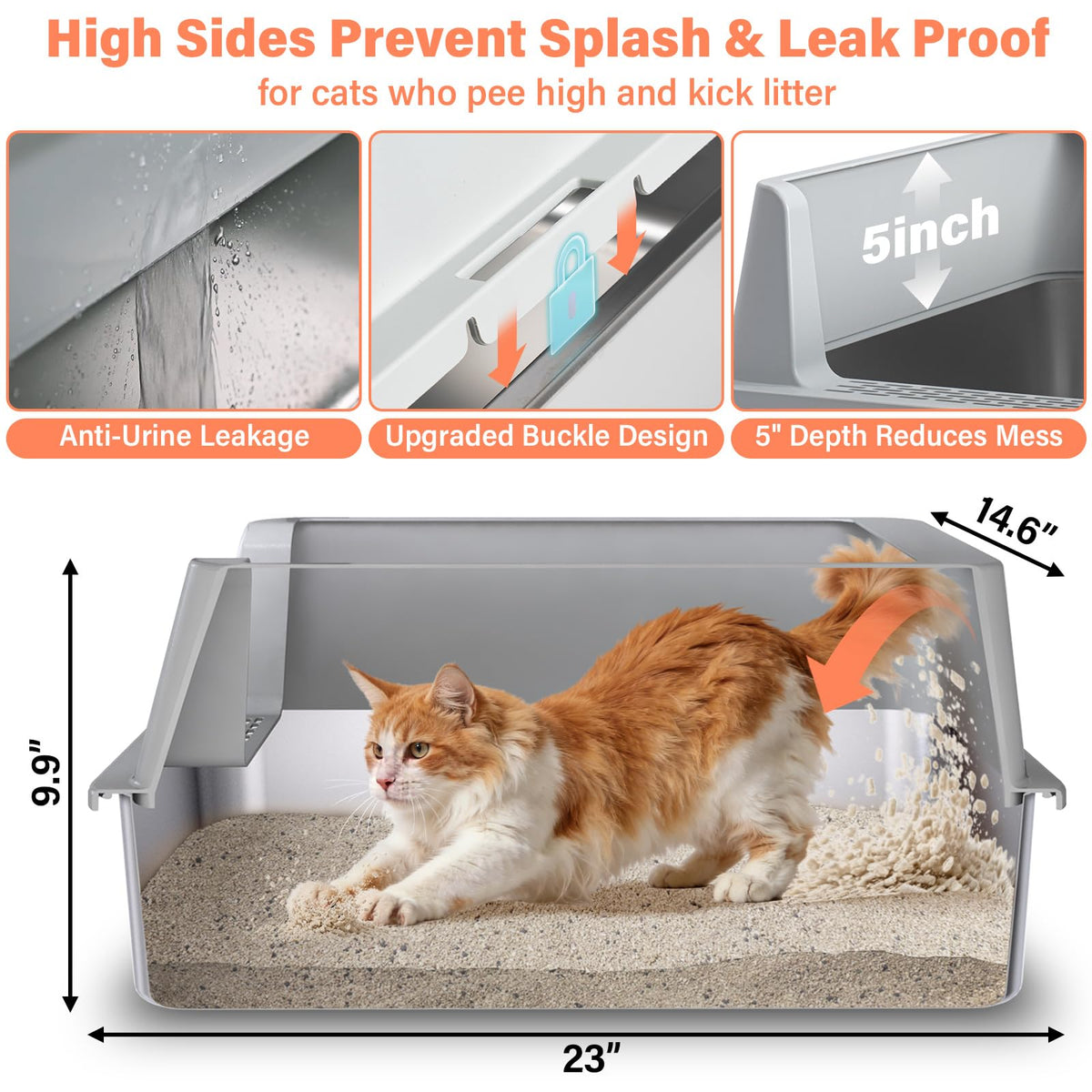 XL Stainless Steel Cat Litter Box with Lid and Scoop A545