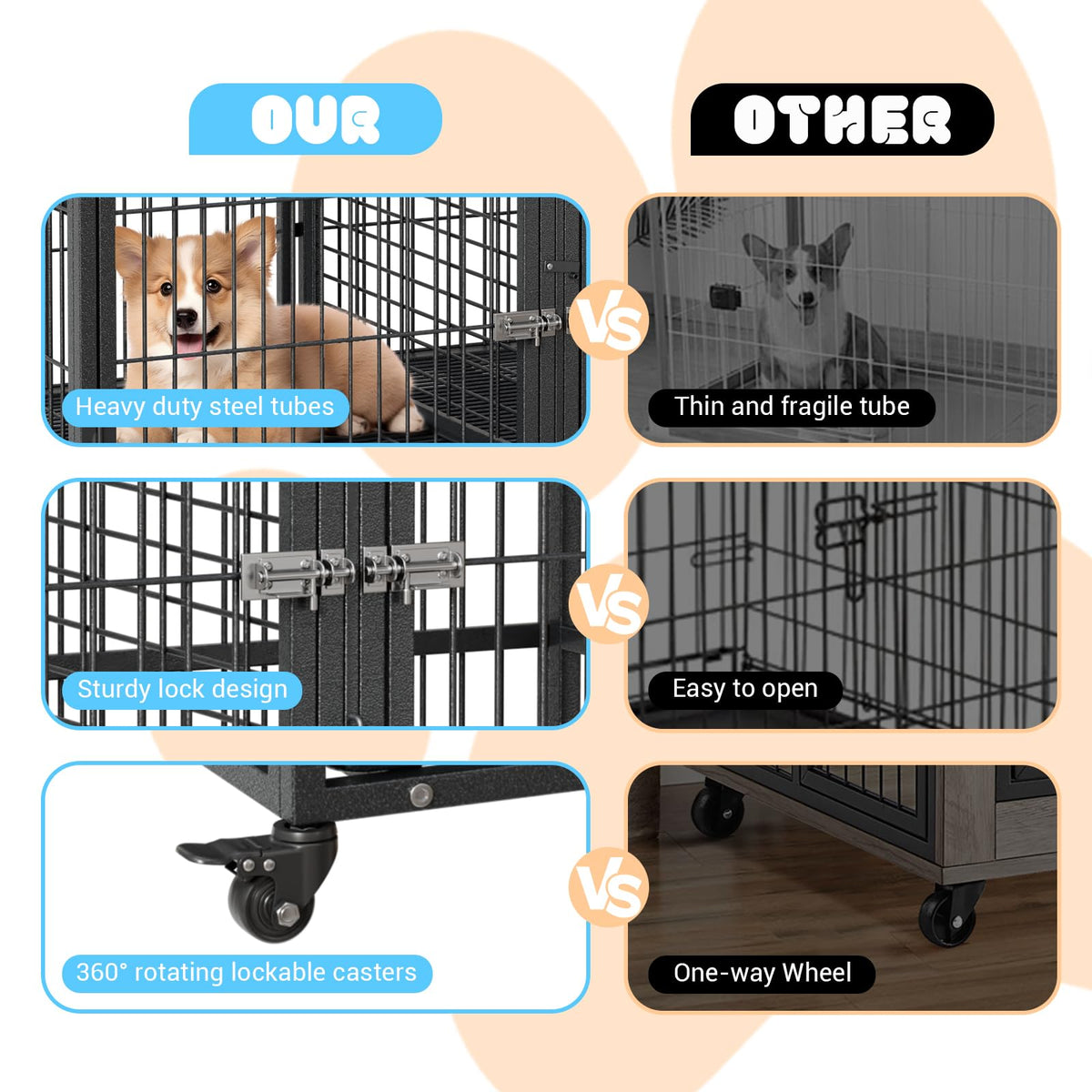 48 Inches Heavy Duty Metal Dog Crate with Divider and Wheels H414602