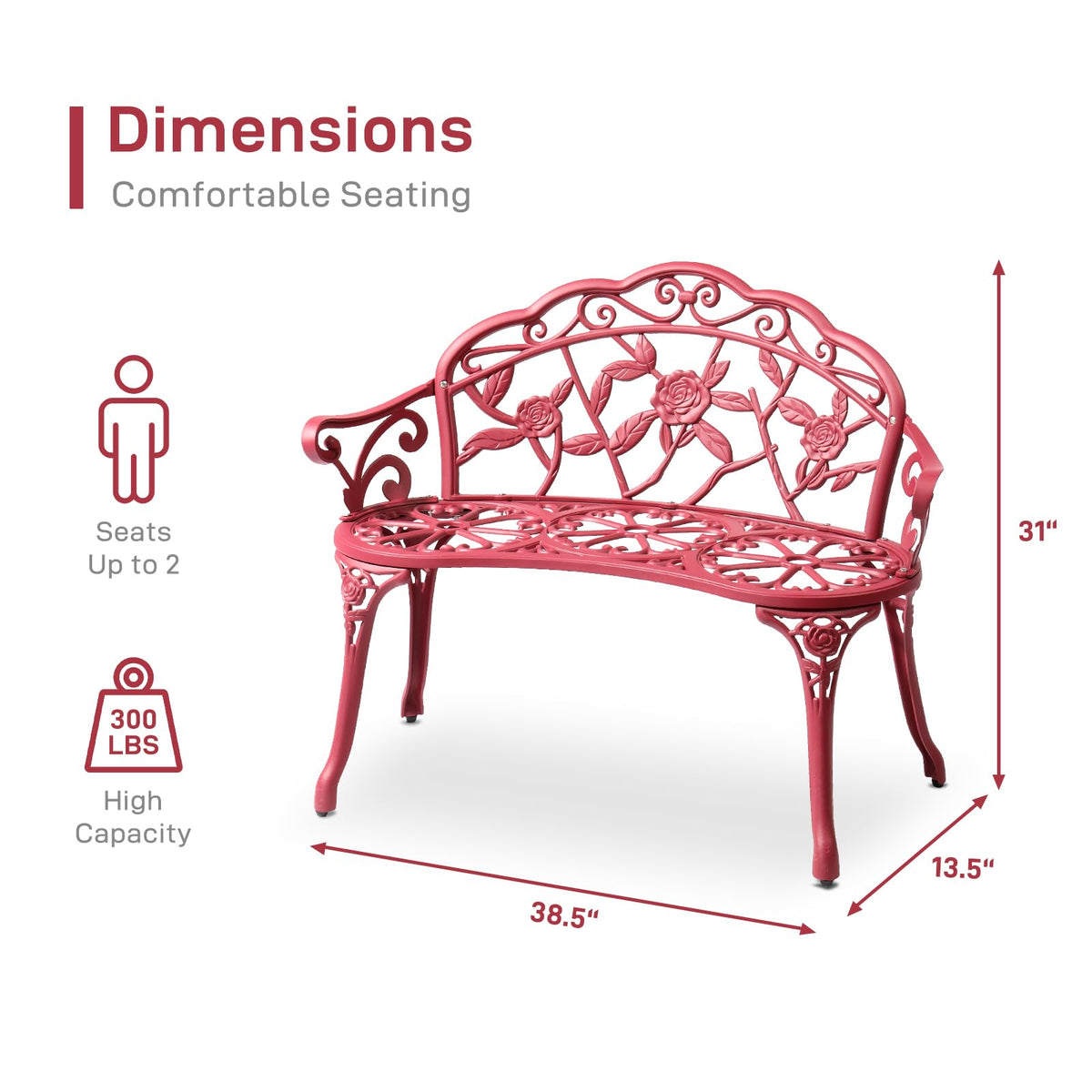 38.5" Cast Iron Aluminum Patio Bench J898193