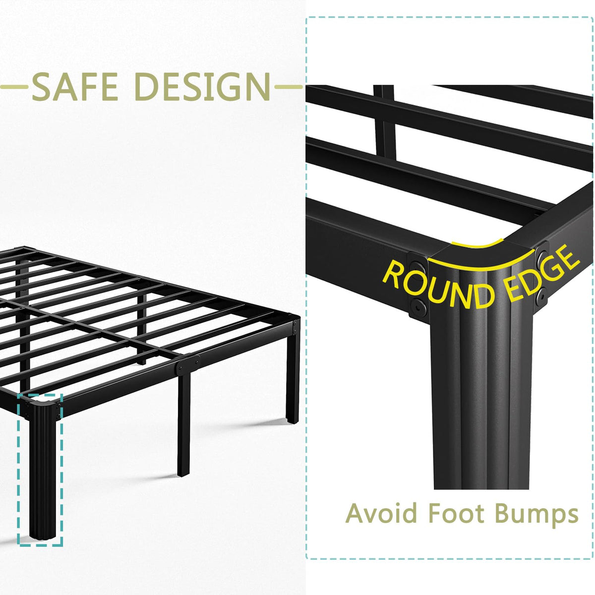 18 Inch High Queen Size Metal Platform Bed Frame Black Y992687