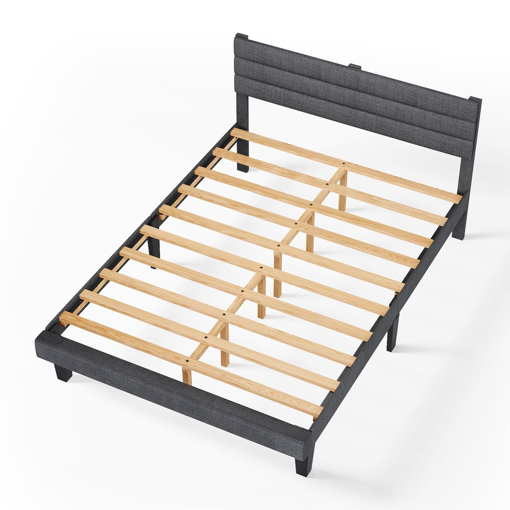 Queen Size Linen Fabric Upholstered Platform Bed Frame E5297