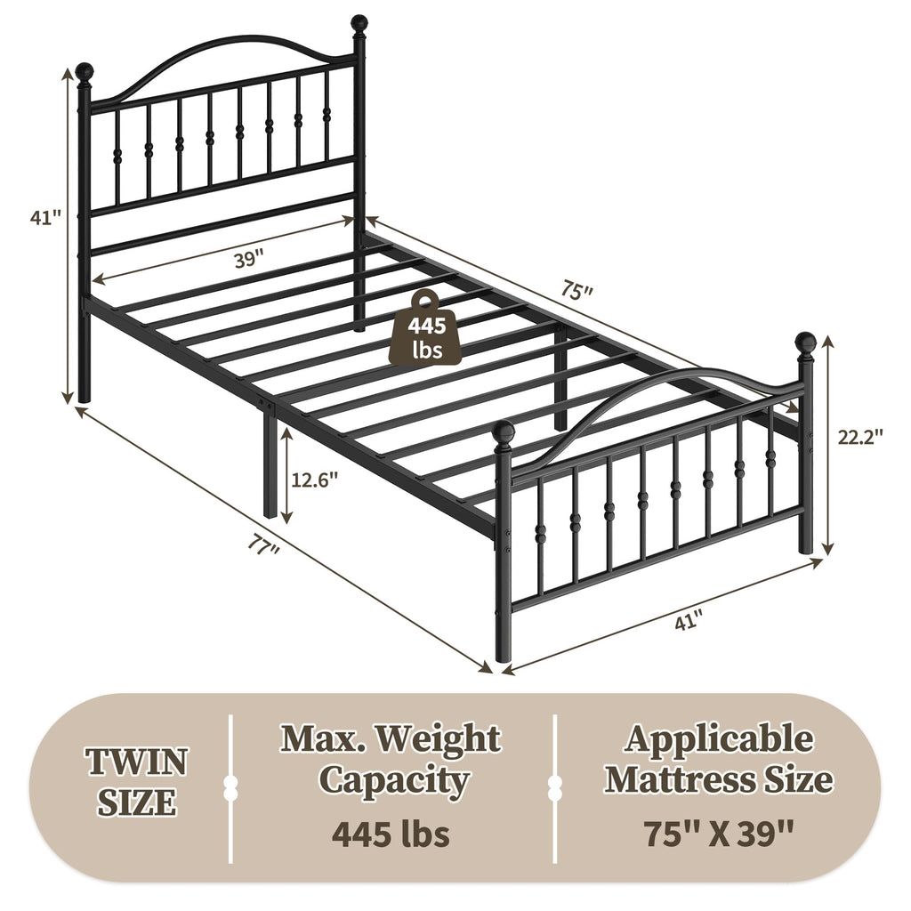 Twin Size Metal Platform Bed Frame with Headboard & Footboard C696