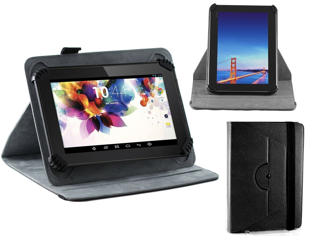 Black Faux Leather Hard Case Cover with 360 Rotational Stand I41232