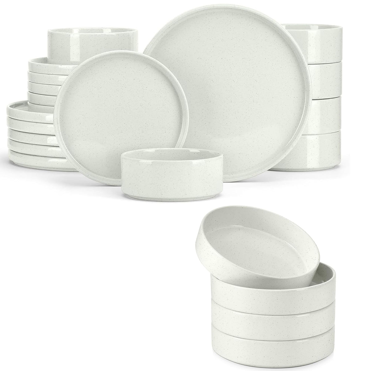 18-Piece Speckled White Stoneware Dinnerware Set E4497