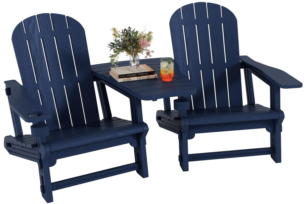 Dark Blue HDPE Adirondack Chairs Set of 2 with Cup Holder C32969