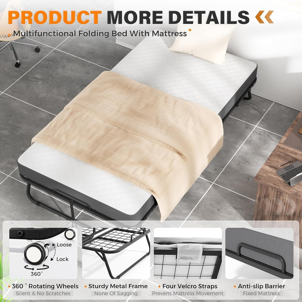 Folding Bed with Mattress 75" x 31" 5" Memory Foam F517923