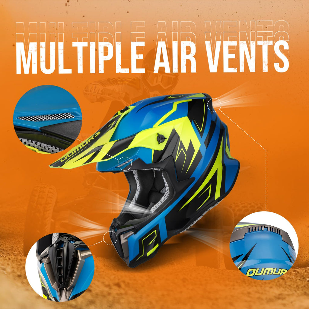 Adult ATV Dirt Bike Helmet with Goggles Gloves & Mask Adjustable Sun Visor Y20085