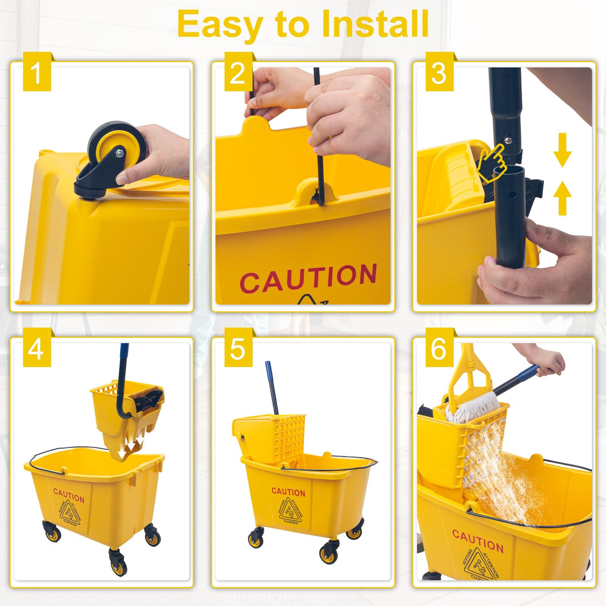 35 Quart Mop Bucket with Side Press Wringer on Wheels O4598