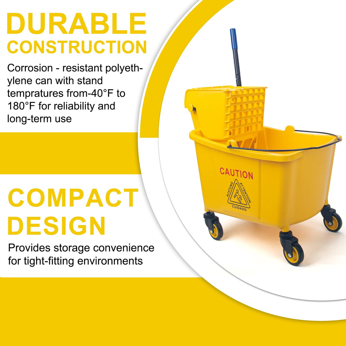 35 Quart Mop Bucket with Side Press Wringer on Wheels O4598