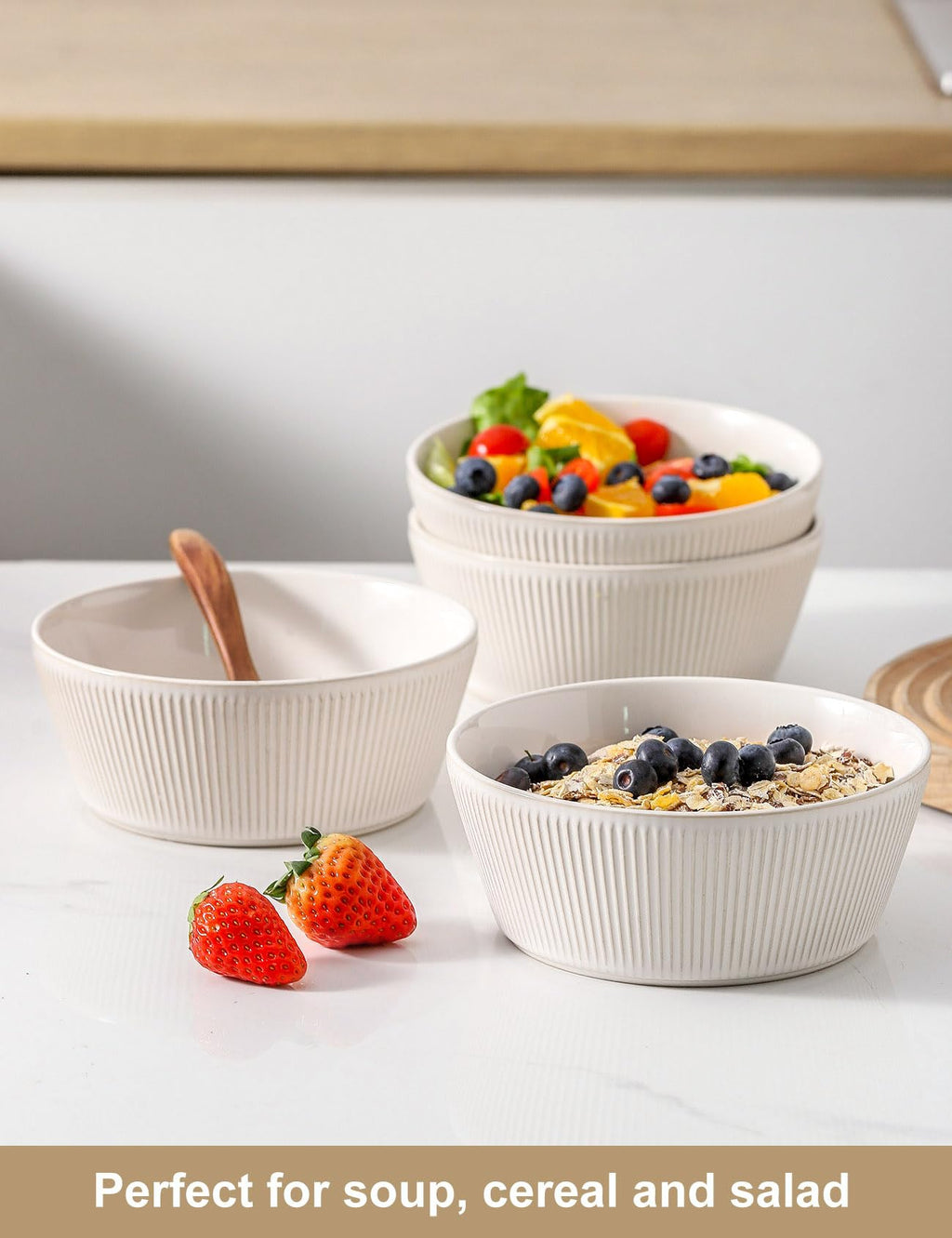 Ceramic Soup Bowls Set of 4, 6.3 inch Microwave Safe White K37065