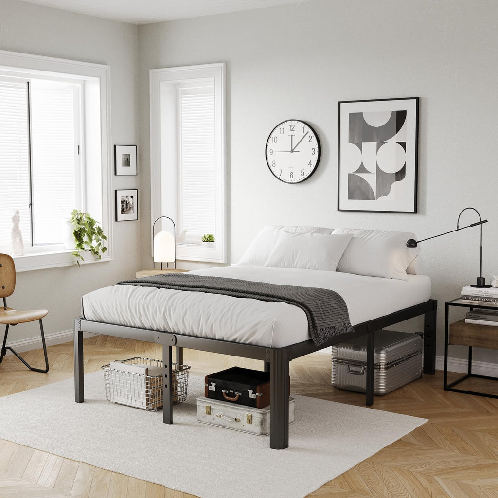 18 Inch High Queen Size Metal Platform Bed Frame Black Y992687