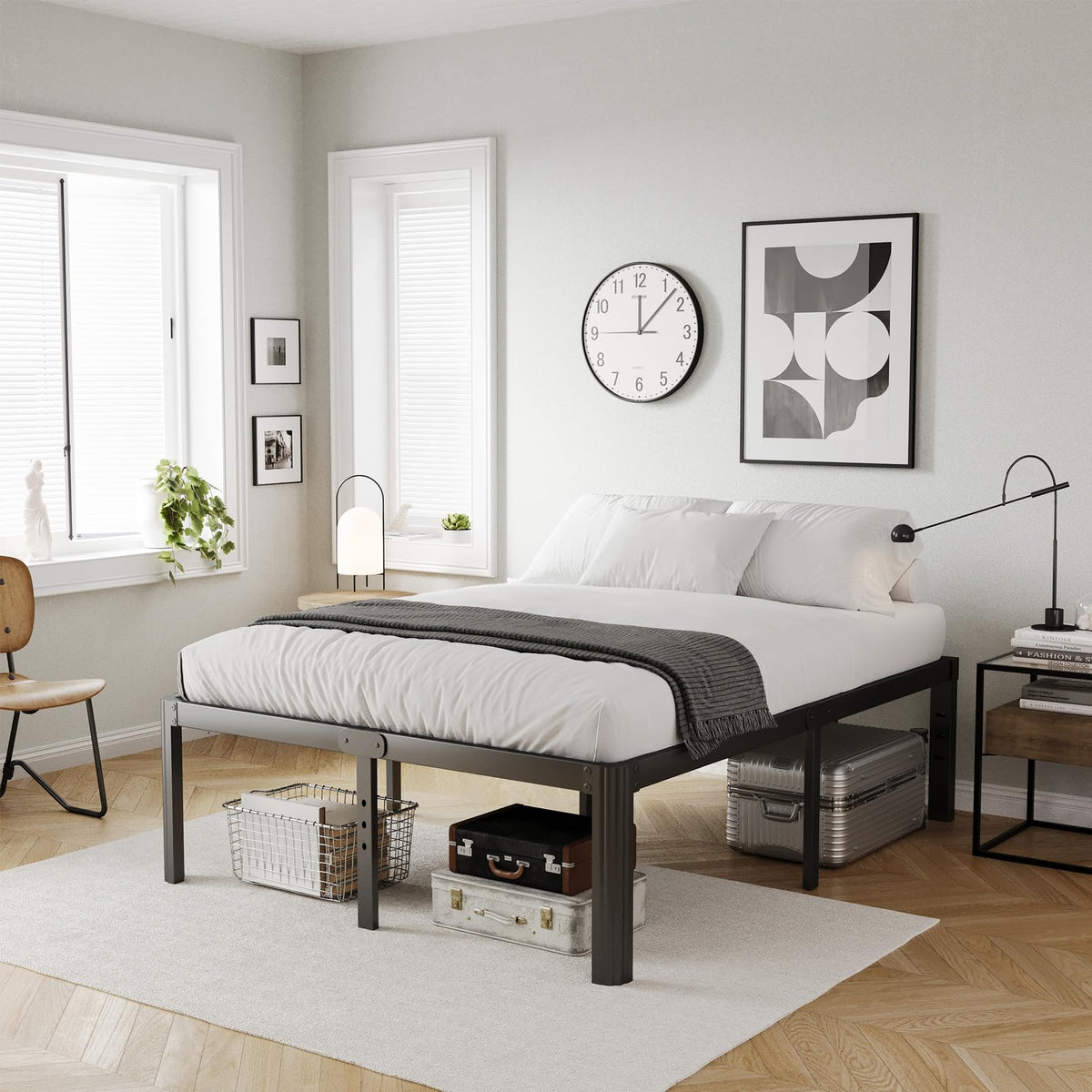 18 Inch High Queen Size Metal Platform Bed Frame Black Y992687
