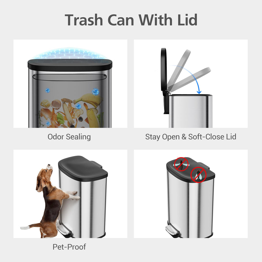 50L Stainless Steel Step-On Trash Can O784