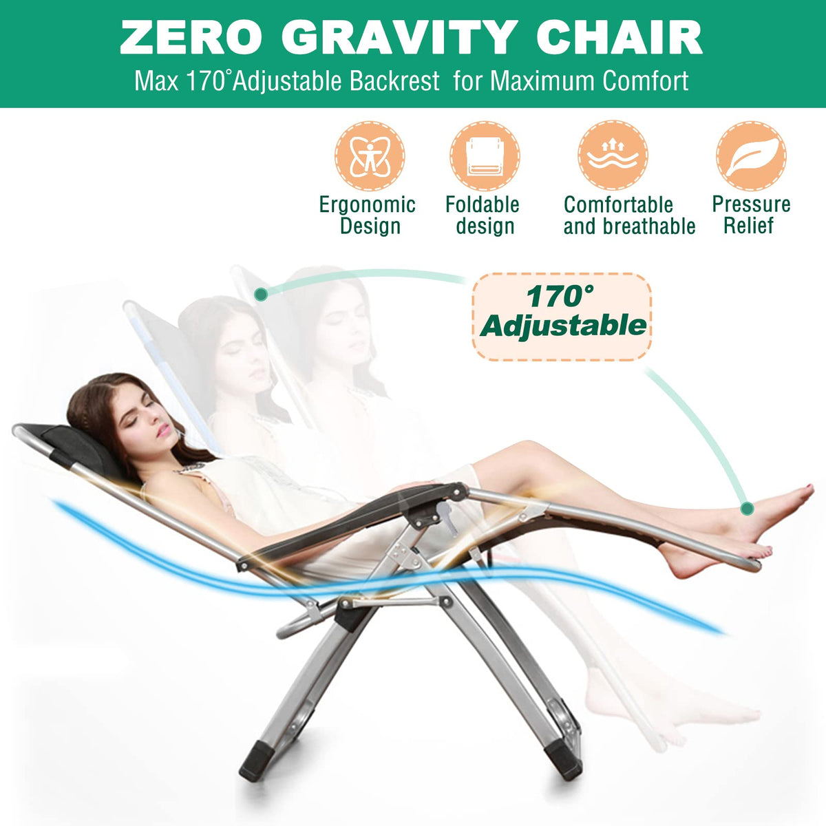 Zero Gravity Folding Lounge Chair with Cushion and Cup Holder N338905