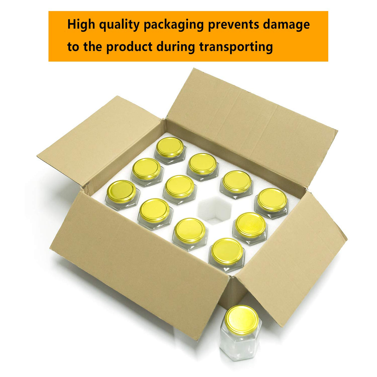 16 oz Hexagon Glass Honey Jars with Lids, 12 Pack M53469