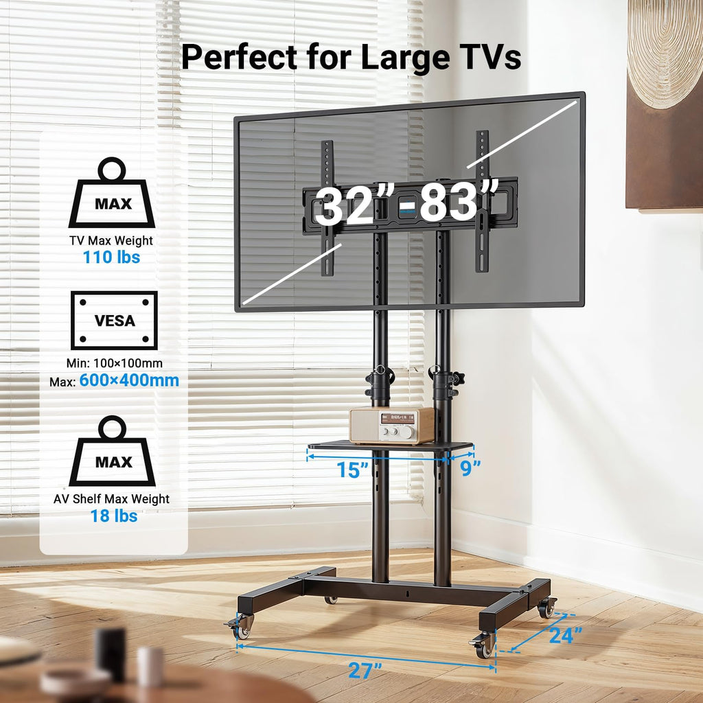 Rolling TV Stand on Wheels for 32-83 Inch Screens up to 110lbs T839