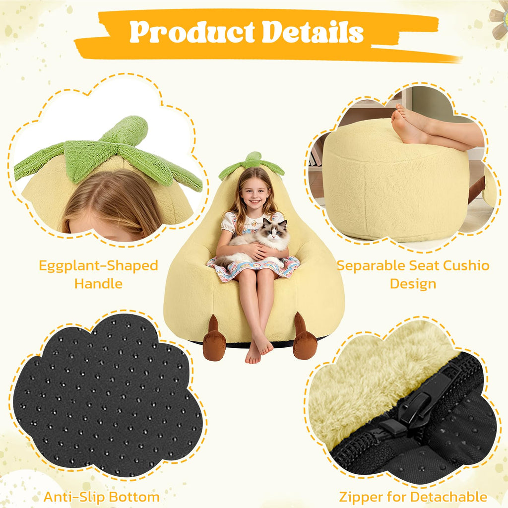 Yellow Faux Rabbit Fur Memory Foam Bean Bag Chair P408