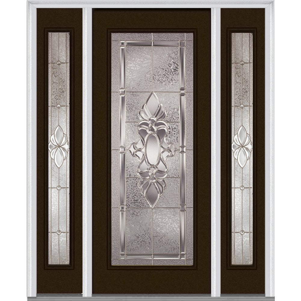 Brown Steel Left Hand In-Swing Exterior Prehung Door with Sidelites H859848