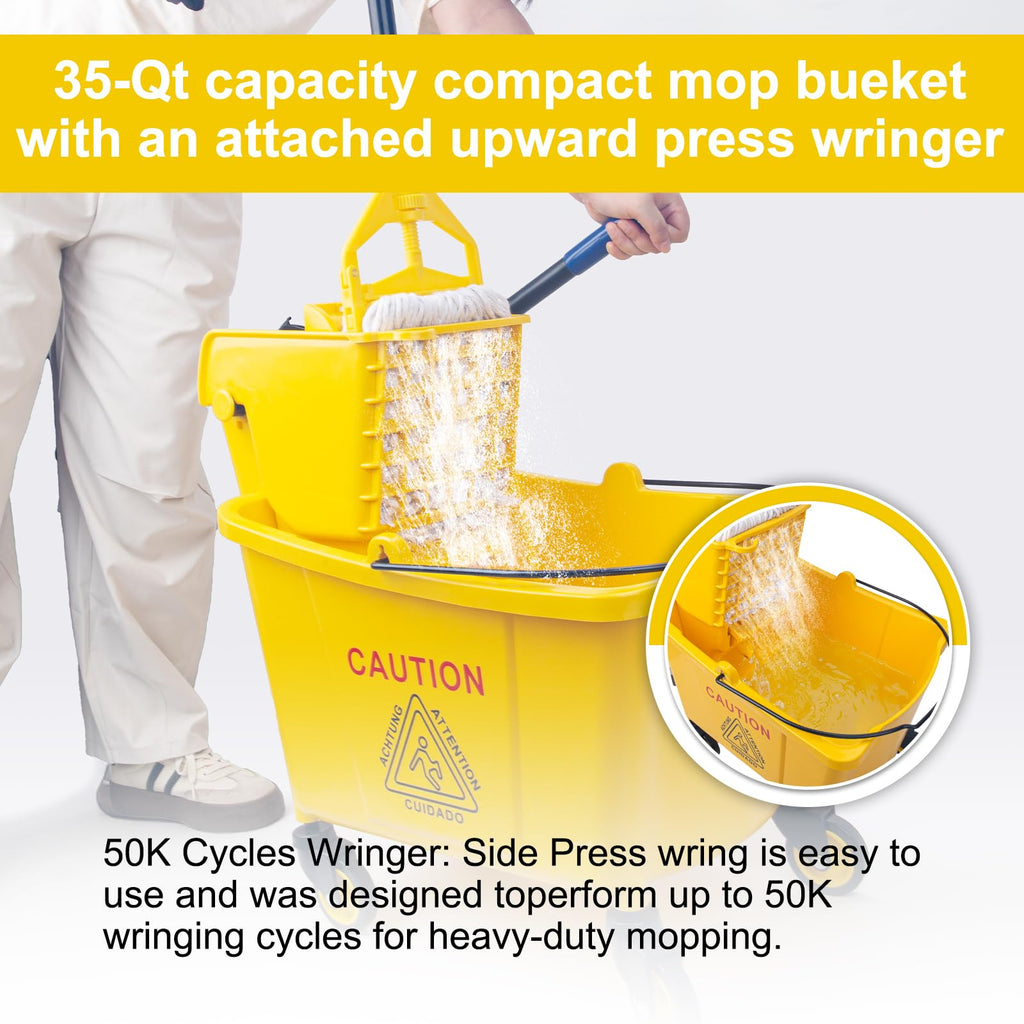 35 Quart Mop Bucket with Side Press Wringer on Wheels O4598