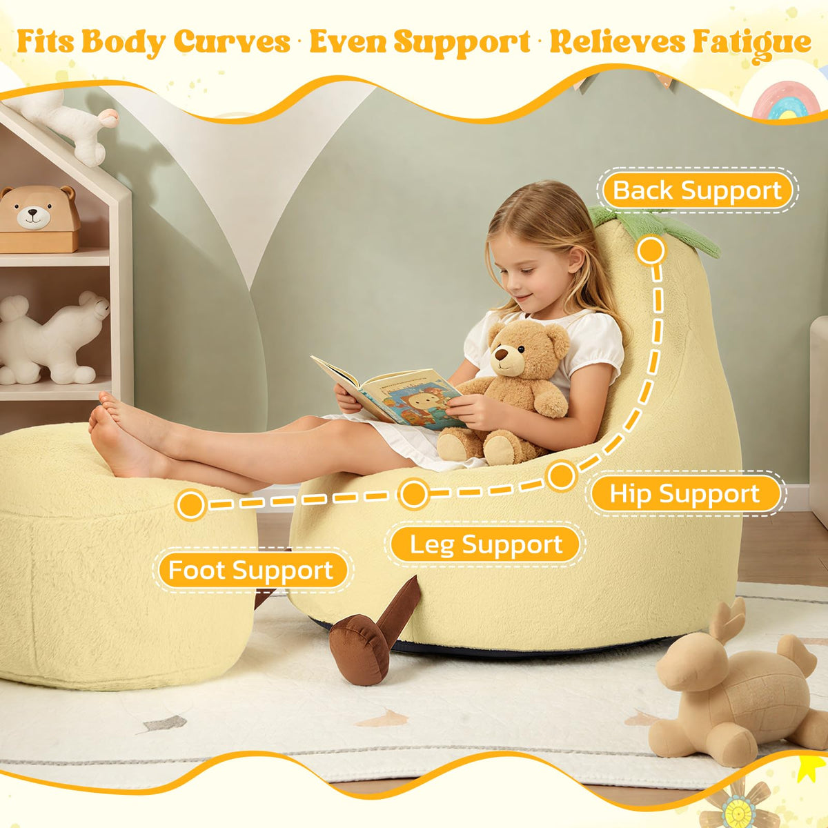 Yellow Faux Rabbit Fur Memory Foam Bean Bag Chair P408