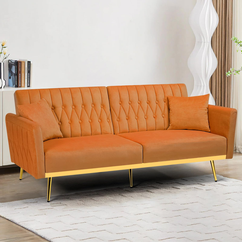 70" Velvet Futon with Adjustable Backrest and Armrests B773866