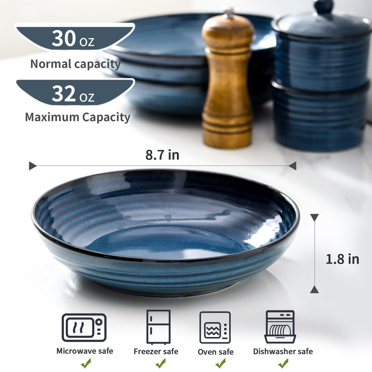 32 Oz Ceramic Serving Bowls Set of 4 H910