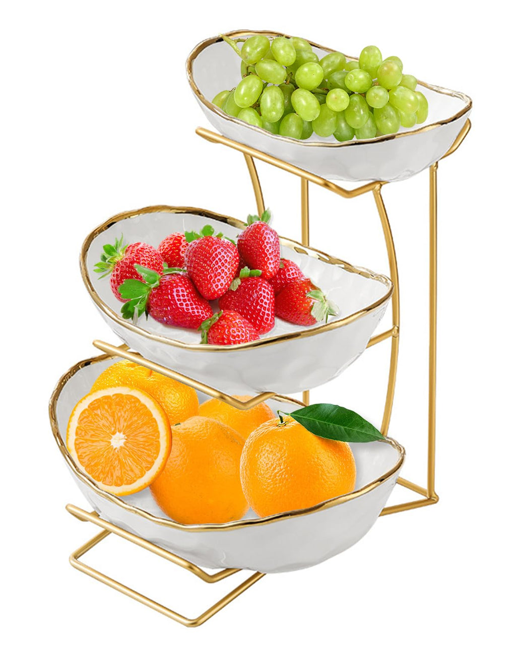 3-Tier Ceramic Fruit Bowl with Metal Stand H283772