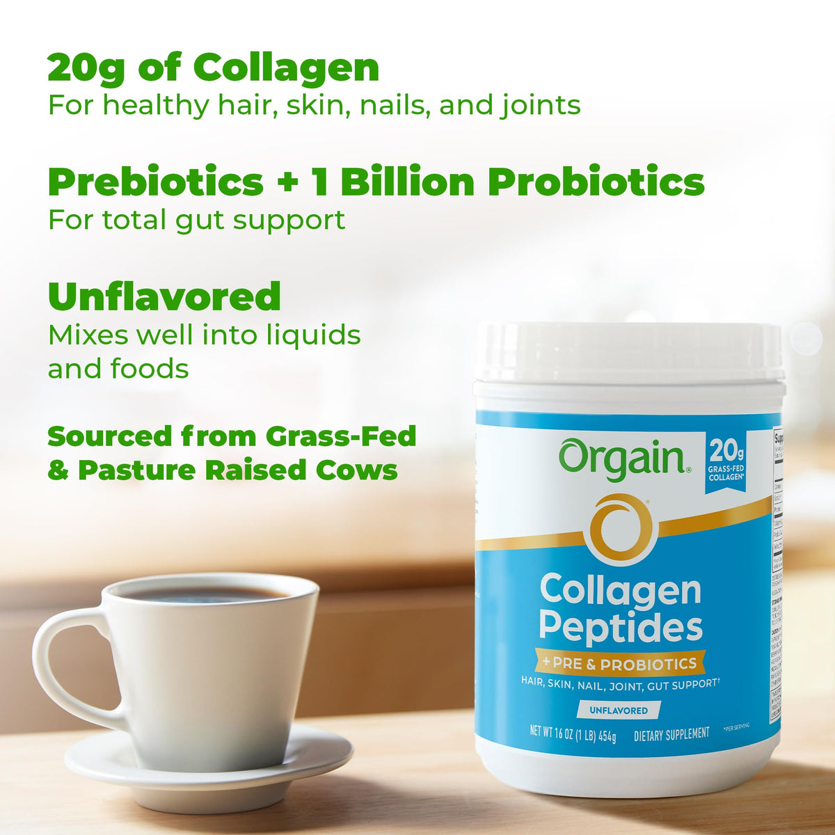 Collagen Peptides + Prebiotic & Probiotics Powder, 1lb C825126