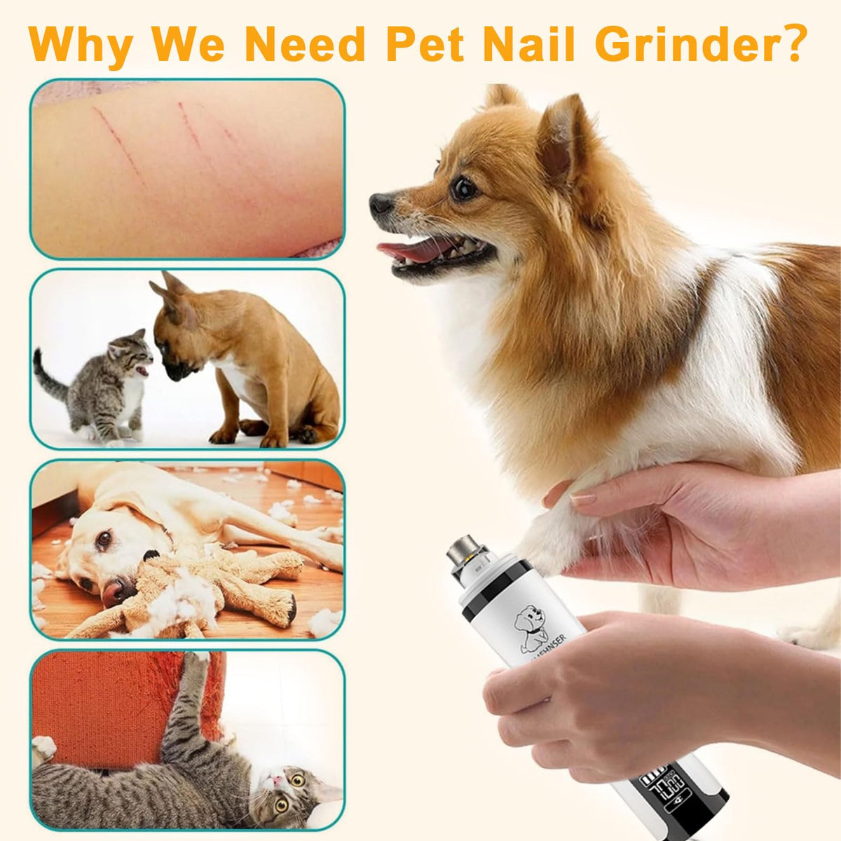 3-Speed Cordless Pet Nail Trimmer with 2 LED Light U49743