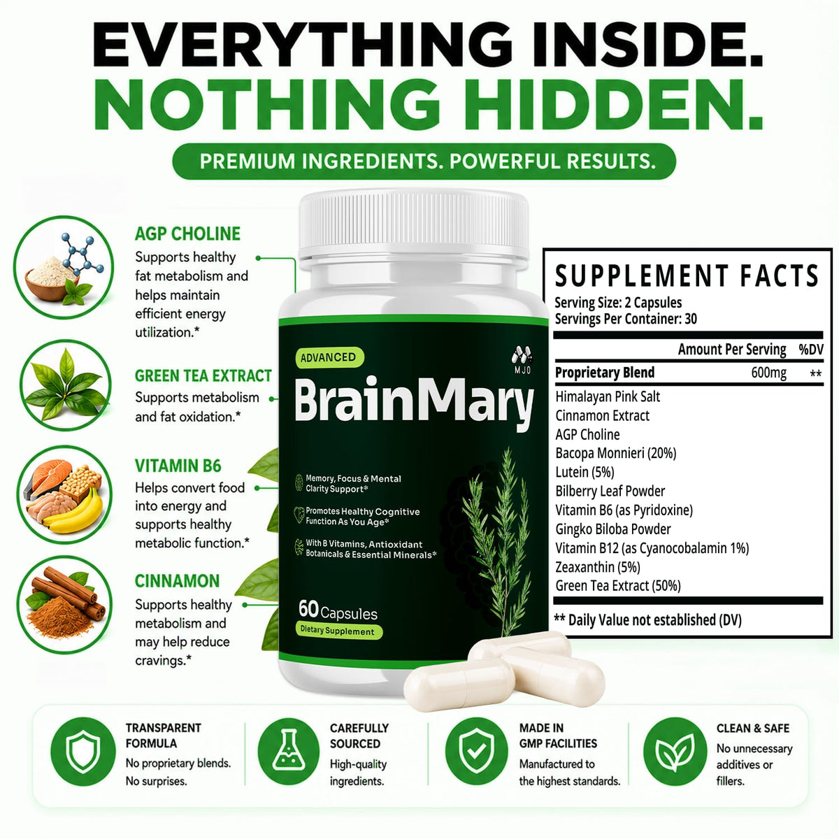 Brain Mary Capsules 5-Pack 300 Capsules M570031